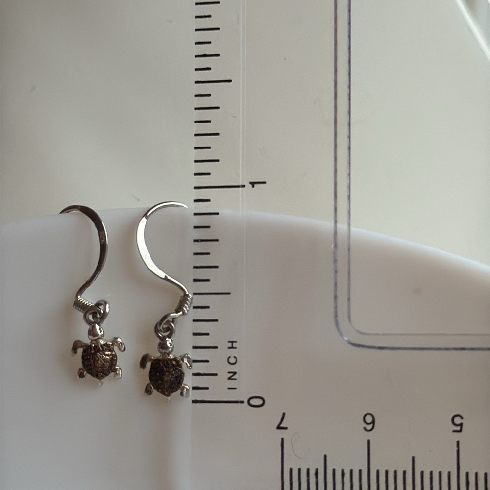 Sterling 925 Silver Turtle Earrings - Picture 4 of 5